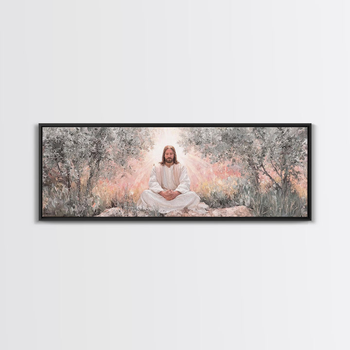 Garden Of Holy Rest, Framed Canvas Print, Panoramic Print, Christian Art Work, Jesus Canvas Art, Christian Wall Art, Christmas Art Framed