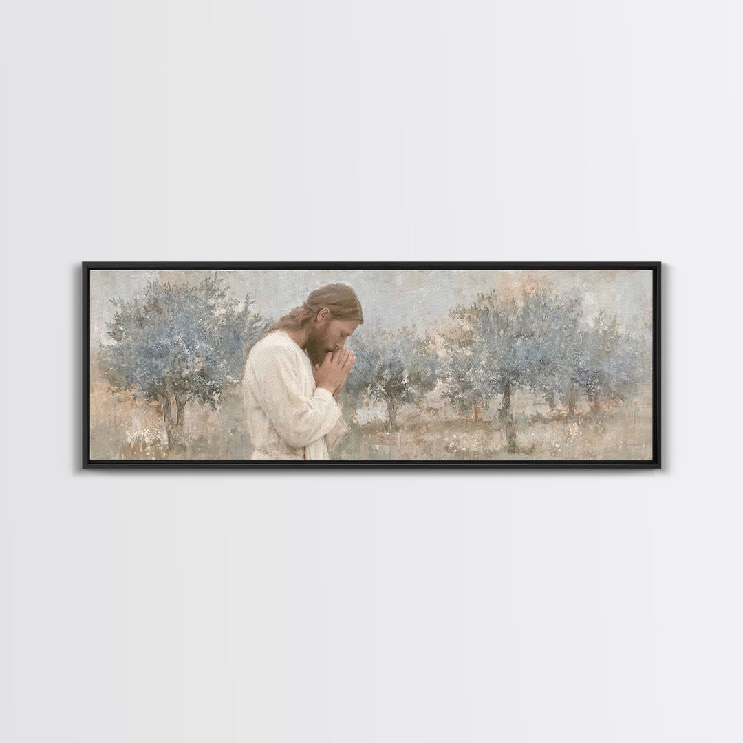 Silent Garden Grace | Framed Canvas Print | Panoramic Wall Art | Jesus Canvas Art | Christian Art Print | Modern Christian Painting | Chris
