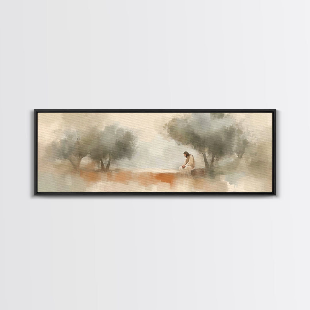 Evening Of Devotion – Framed Canvas Print – Panoramic Art – Christian Wall Art – Jesus Art Print – Christian Christmas Art – Large Christia