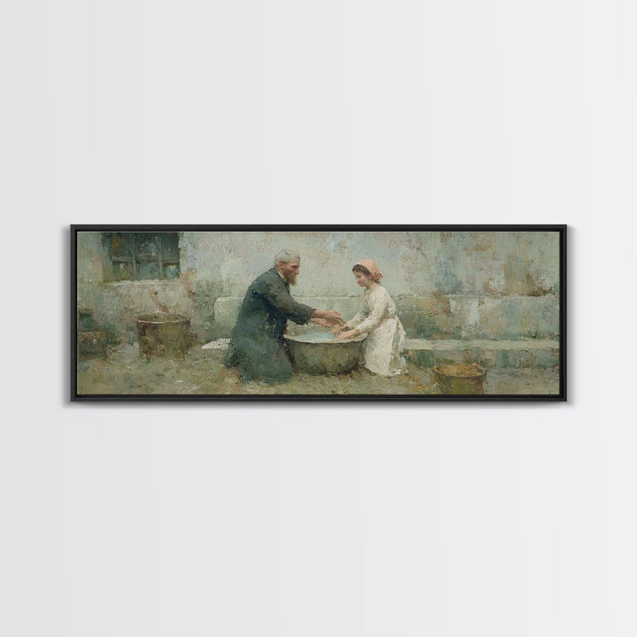 Quiet Acts Of Mercy – Framed Canvas Print – Christian Art – Christian Wall Art – Panoramic Frame – Christian Painting – Jesus Art Print