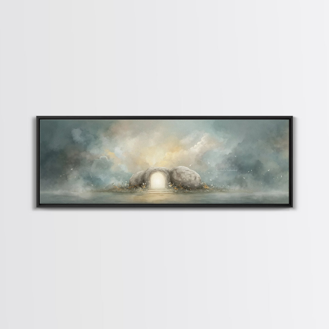 Dawn Of Hope – Framed Canvas Print – Extra Wide Art – Christian Art Canvas – Christian Painting – Christmas Art – Jesus Painting