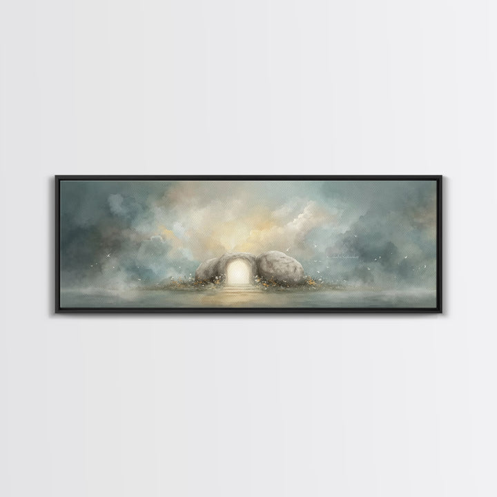 Dawn Of Hope – Framed Canvas Print – Extra Wide Art – Christian Art Canvas – Christian Painting – Christmas Art – Jesus Painting