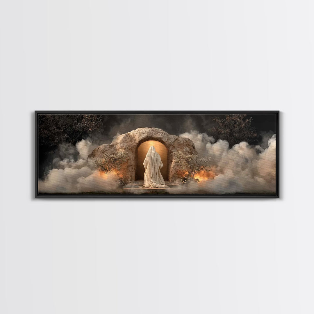 Risen In Light – Framed Canvas Print – Panoramic Wall Art – Christian Art Work – Jesus Painting – Christian Christmas Art – Modern Christia