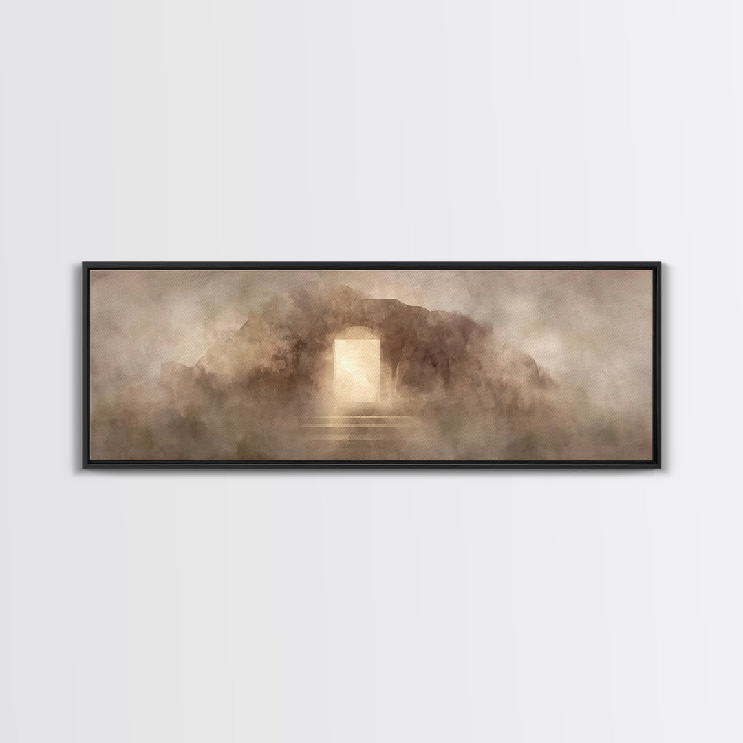 Resurrection Stone Gate | Framed Canvas Print | Panoramic Art | Christian Art Canvas | Christian Painting | Jesus Painting | Christmas Art