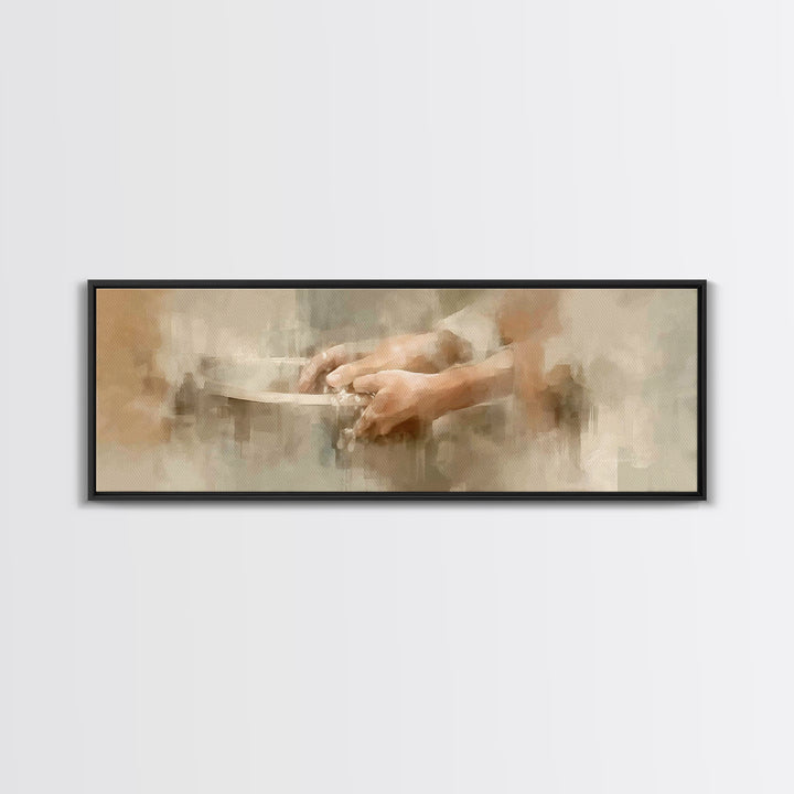Hands Of Compassion | Framed Canvas Print | Christian Wall Art | Christian Art Canvas | Panoramic Art | Christian Painting | Jesus Canvas A