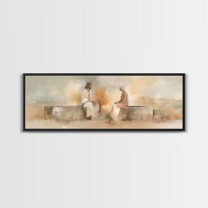 Living Water Meeting | Framed Canvas Print | Panoramic Wall Art | Christian Art Canvas | Christian Painting | Jesus Art Print | Christian D