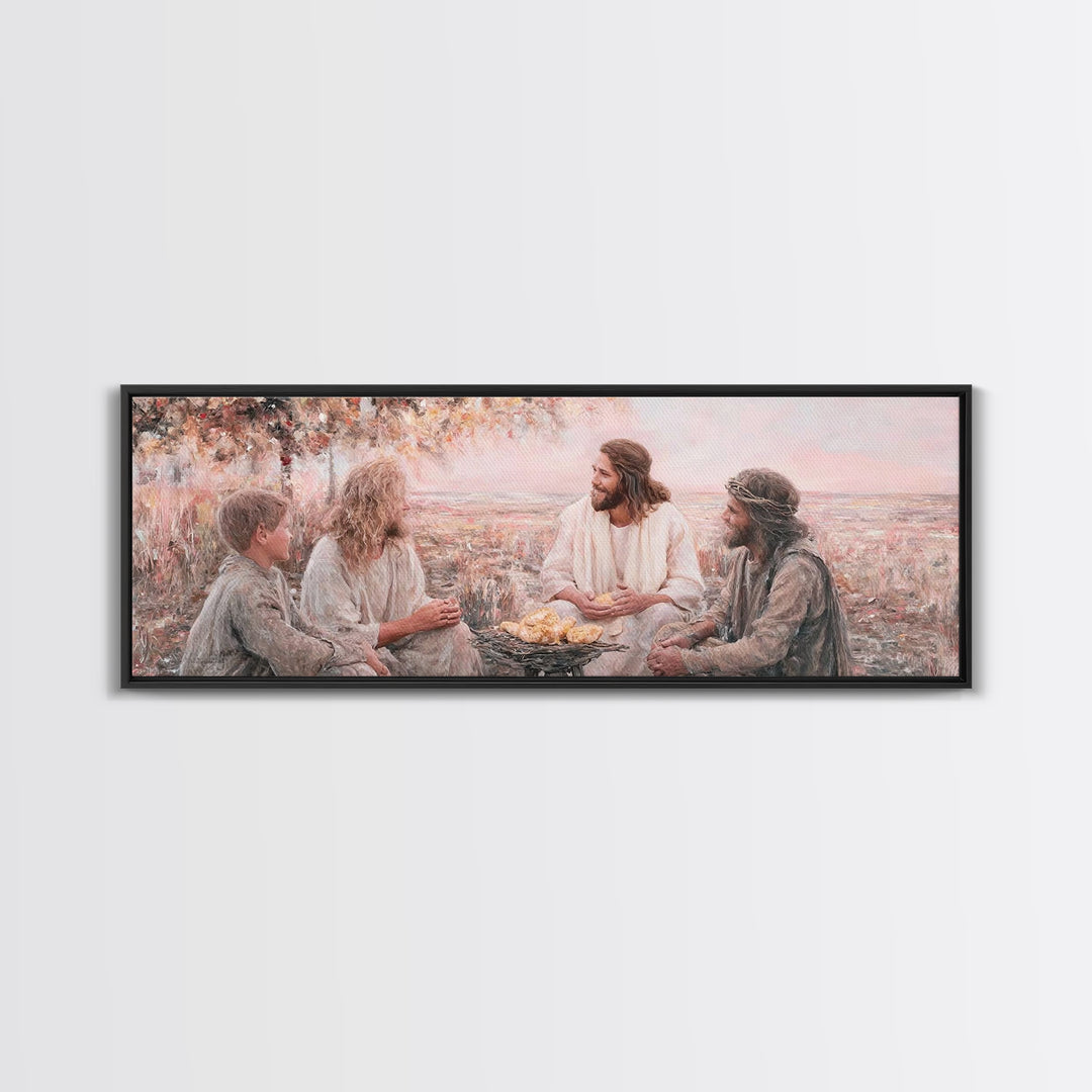 Humble Gathering Grace – Framed Canvas Print – Jesus Painting – Christian Art Canvas – Panoramic Art – Christian Decor – Christian Wall Art