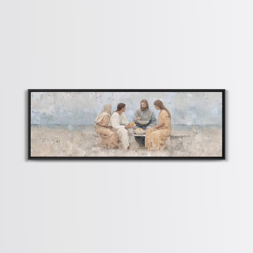 Meal Of Grace | Framed Canvas Print | Panoramic Painting | Christian Wall Art | Jesus Painting | Christian Art Canvas | Christian Decor