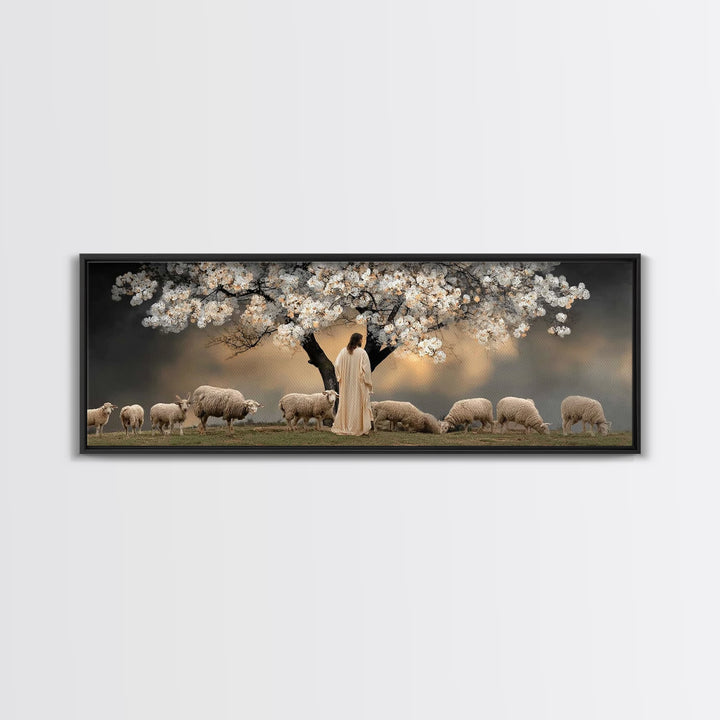 Under Blooming Grace, Framed Canvas Print, Christian Art Canvas, Panoramic Painting, Christian Wall Art, Jesus Painting, Christian Decor
