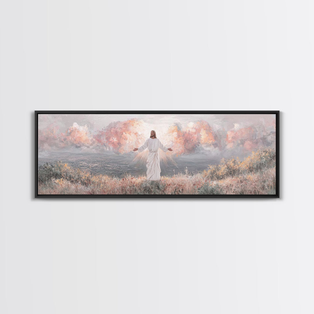 Radiant Dawn Blessing, Framed Canvas Print, Christian Wall Art, Jesus Painting, Panoramic Wall Art, Christian Art Canvas, Christmas Art Pri