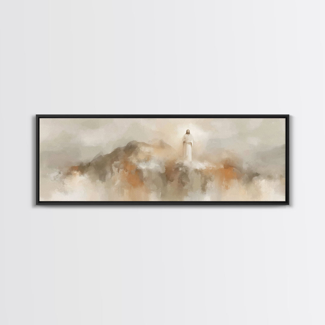 Gathered In Faith, Framed Canvas Print, Christian Wall Art, Jesus Painting, Panoramic Painting, Christian Art Canvas, Christian Art Print,
