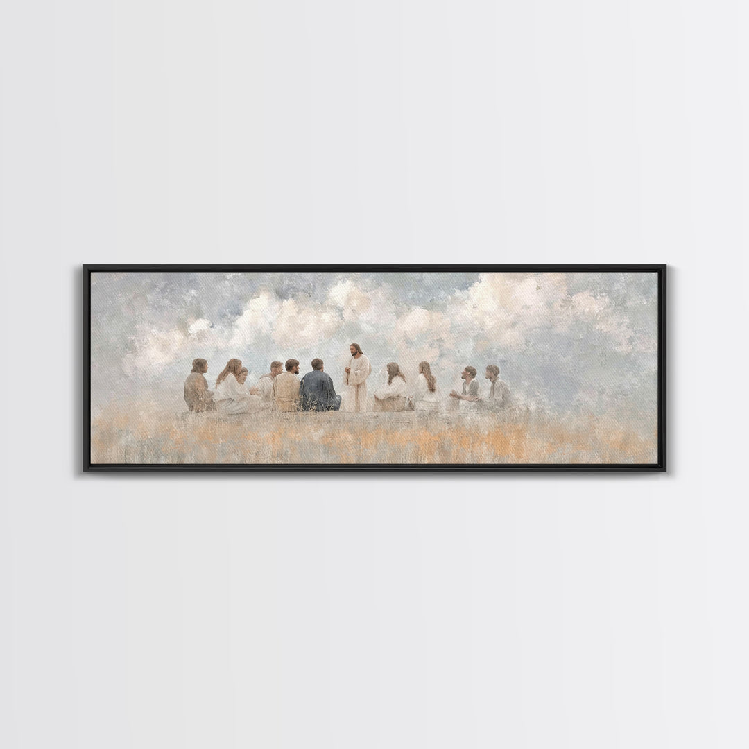 Cloudside Teaching – Framed Canvas Print – Christian Wall Art – Panoramic Art – Christian Art Canvas – Jesus Painting – Large Christian Pai