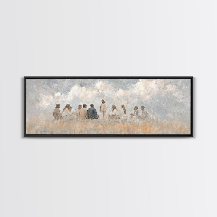 Cloudside Teaching – Framed Canvas Print – Christian Wall Art – Panoramic Art – Christian Art Canvas – Jesus Painting – Large Christian Pai