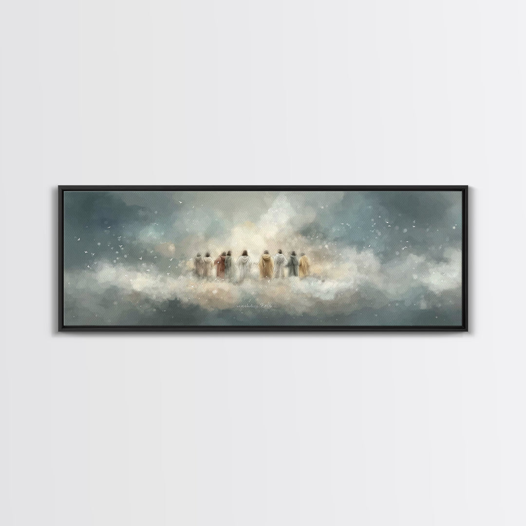 Heavenly Gathering, Framed Canvas Print, Christian Wall Art, Panoramic Print, Christian Art Canvas, Jesus Painting, Christian Christmas Art
