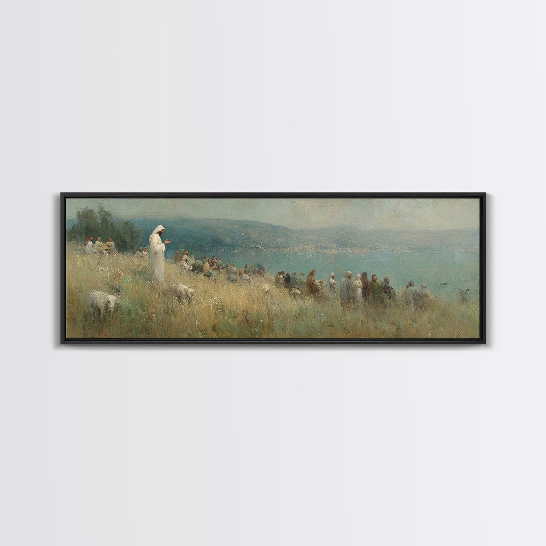 Hillside Blessing, Framed Canvas Print, Christian Wall Art, Panoramic Wall Art, Christian Art Canvas, Jesus Painting, Large Christian Paint