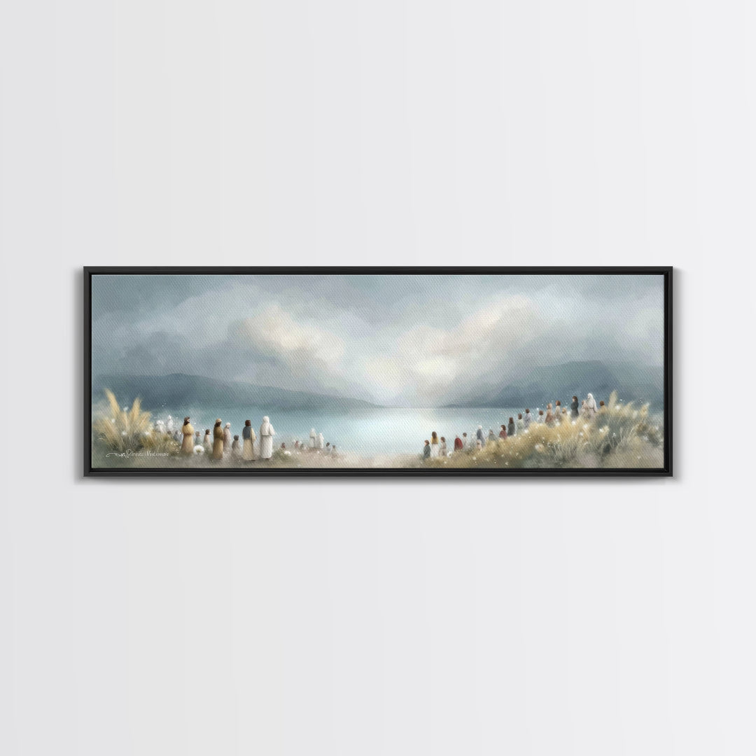 The Gathering Light – Framed Canvas Print – Christian Wall Art – Panoramic Art – Christian Art Canvas – Jesus Painting – Christian Decor