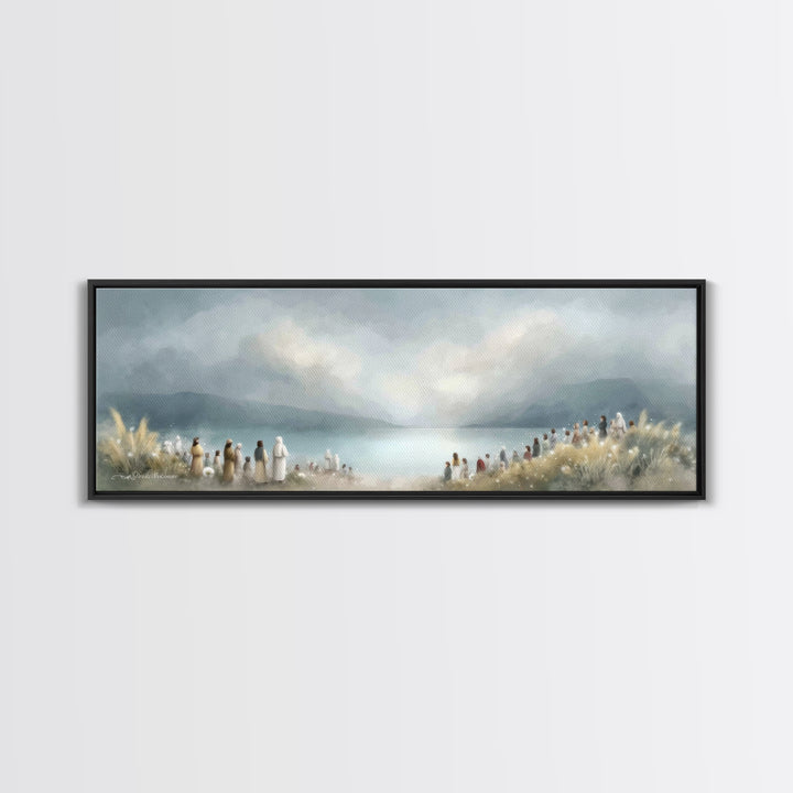 The Gathering Light – Framed Canvas Print – Christian Wall Art – Panoramic Art – Christian Art Canvas – Jesus Painting – Christian Decor