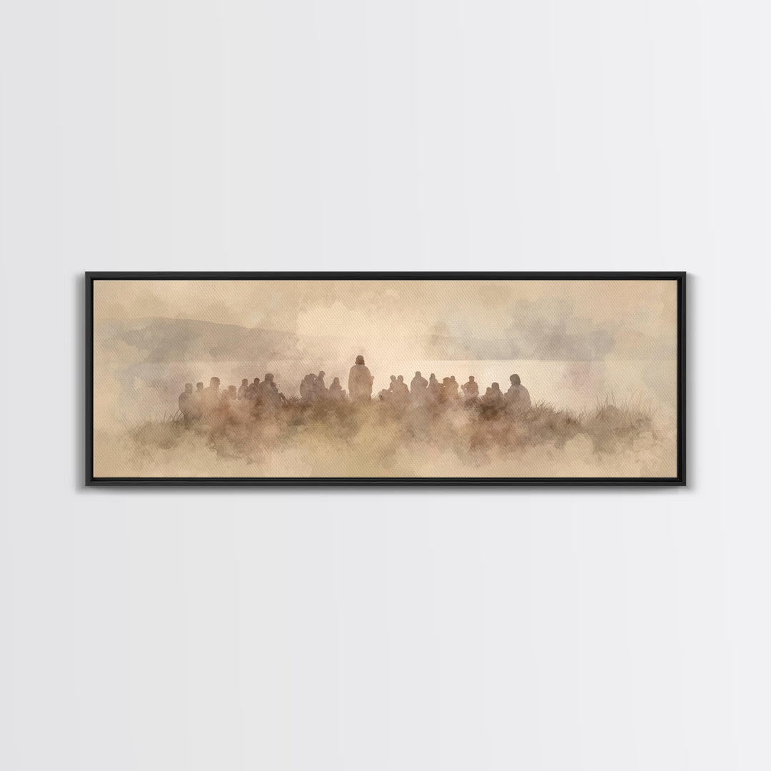 Quiet Hillside Grace | Framed Canvas Print | Christian Art | Panoramic Wall Art | Jesus Canvas Art | Christian Paintings | Christmas Art