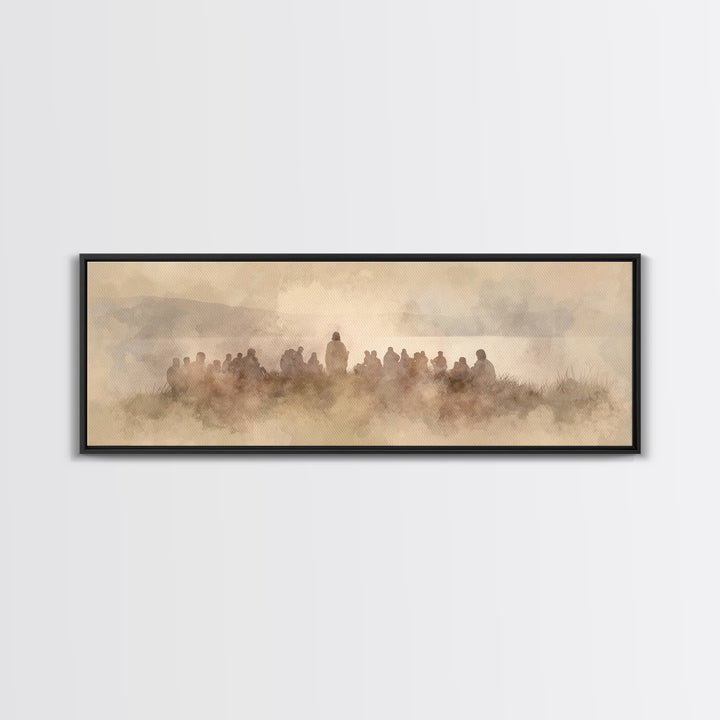Quiet Hillside Grace | Framed Canvas Print | Christian Art | Panoramic Wall Art | Jesus Canvas Art | Christian Paintings | Christmas Art