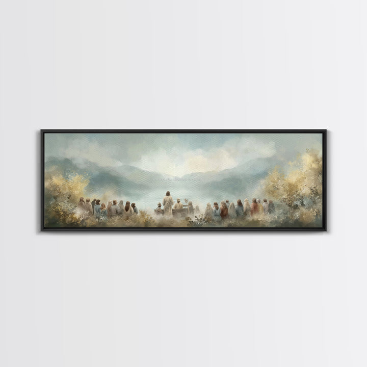 Sacred Shore Harmony | Framed Canvas Print | Christian Art Canvas | Panoramic Frame | Jesus Painting | Christian Decor | Christmas Wall Art
