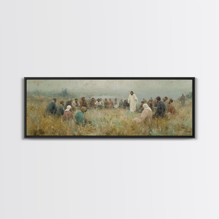 Meadow Circle Peace – Framed Canvas Print – Panoramic Art – Christian Wall Art – Jesus Painting – Christian Art Canvas – Christian Decor