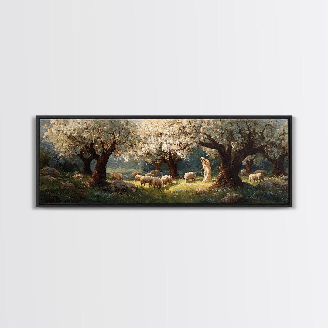 Blossoms Of Guidance | Framed Canvas Print | Panoramic Painting | Christian Art | Jesus Canvas Art | Christian Wall Art | Christian Gift