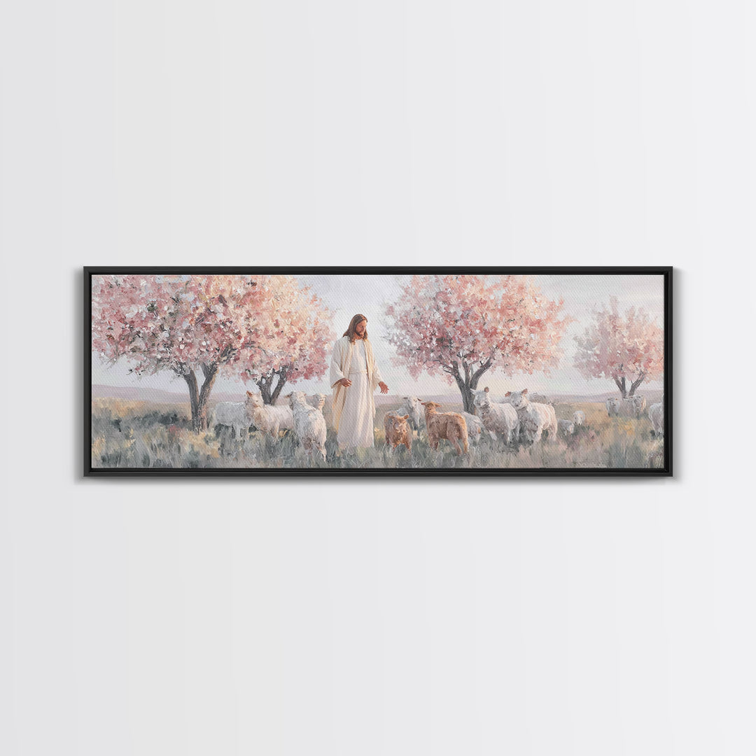 Blush Orchard Peace, Framed Canvas Print, Panoramic Painting, Christian Paintings, Jesus Canvas Art, Christian Wall Art, Christian Art Prin