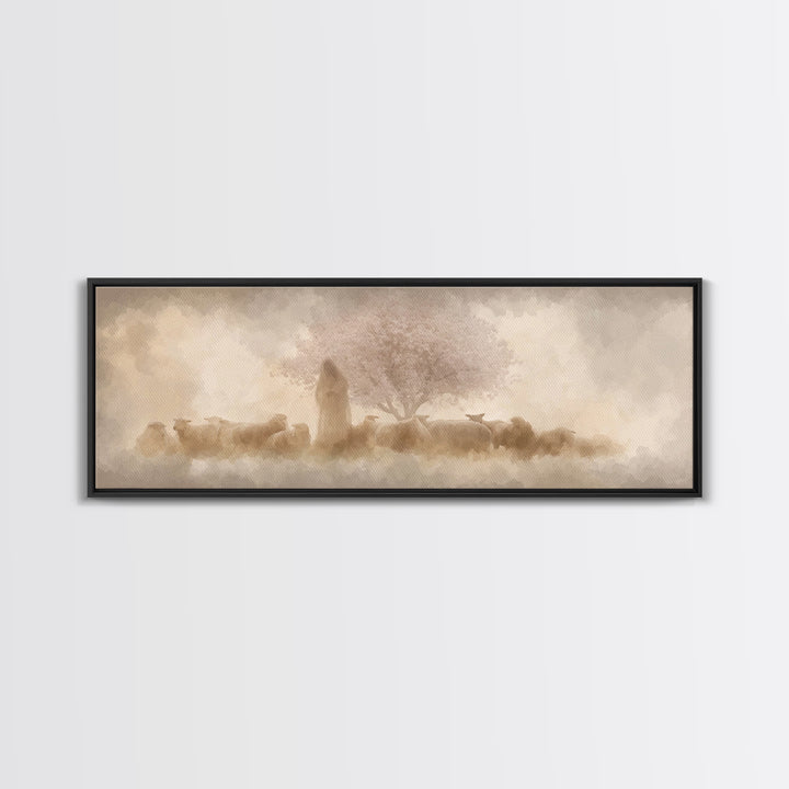 Soft Blossom Keeper – Framed Canvas Print – Panoramic Painting – Christian Wall Art – Jesus Canvas Art – Christian Decoration – Christian P