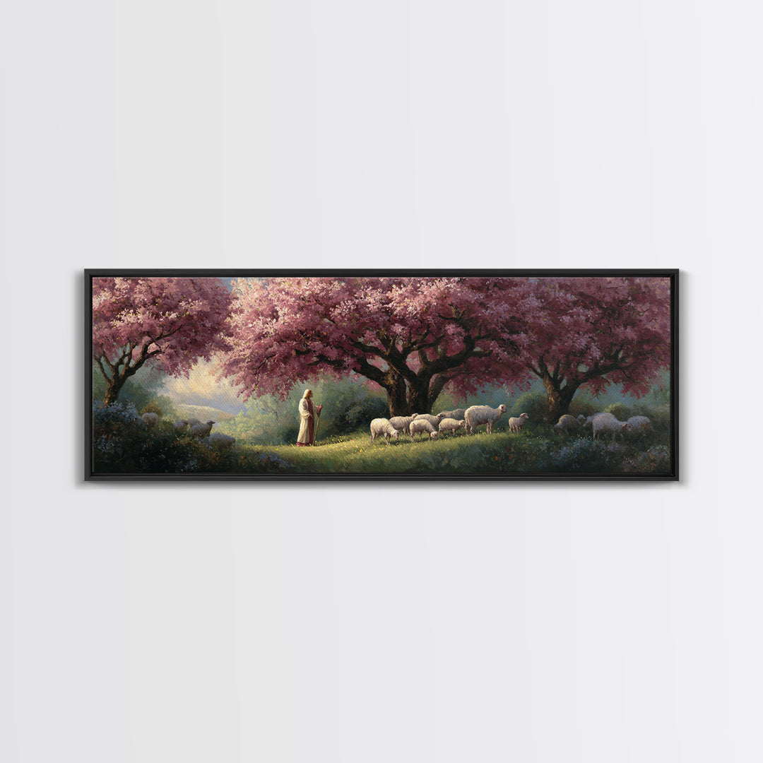 Blossoms Of Grace – Framed Canvas Print – Panoramic Art – Christian Wall Art – Jesus Painting – Christian Art Canvas – Christmas Art
