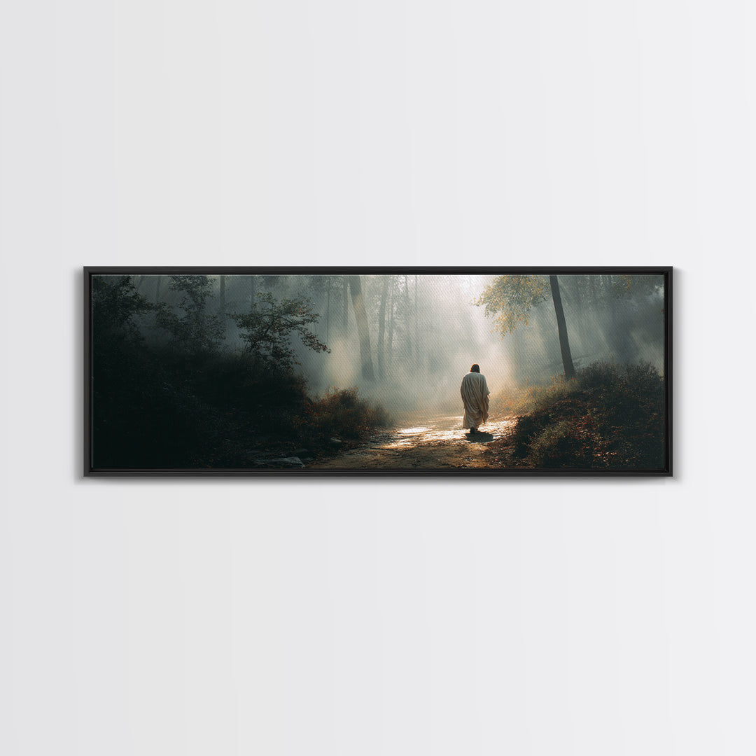 Glory In The Mist | Framed Canvas Print | Panoramic Art | Christian Art Work | Jesus Painting | Christian Christmas Art | Christian Wall Ar