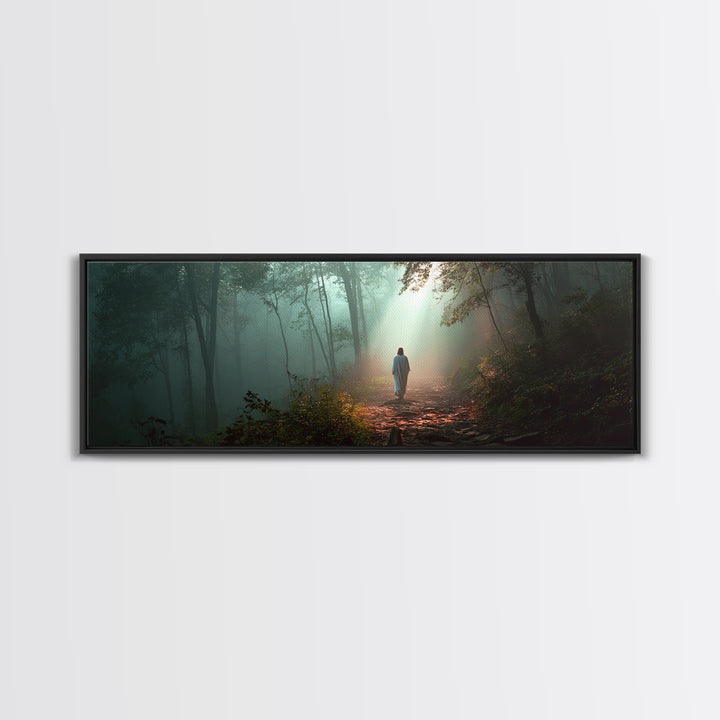 Hope In The Pines - Framed Canvas Print - Panoramic Wall Art - Christian Art Canvas - Jesus Painting - Christmas Art - Christian Decor
