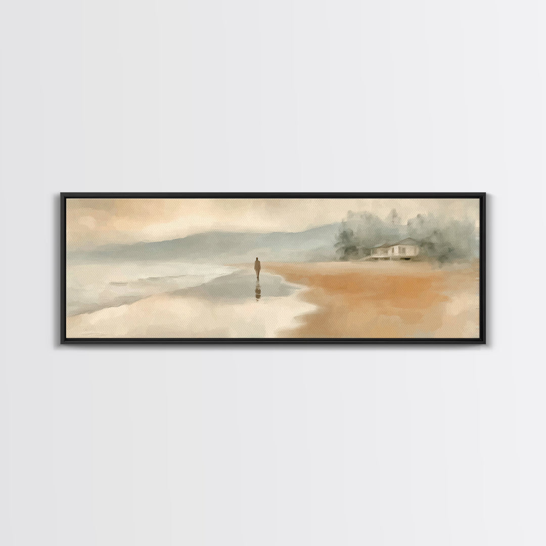 Quiet Coastal Grace | Framed Canvas Print | Christian Art Canvas | Jesus Painting | Panoramic Painting | Christian Wall Art | Christmas Art