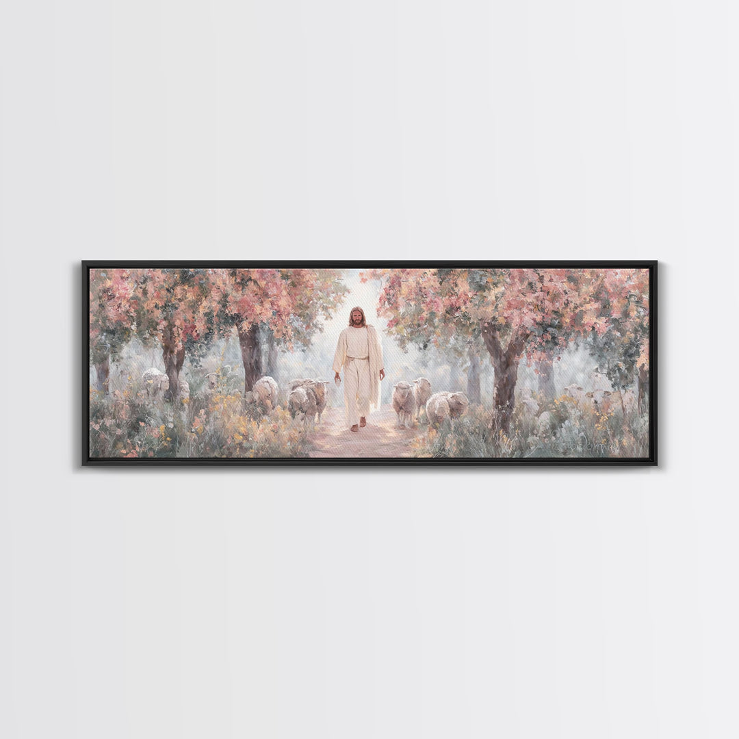 Garden Of Gentle Light | Framed Canvas Print | Panoramic Art | Christian Wall Art | Jesus Painting | Christian Art Canvas | Christmas Art