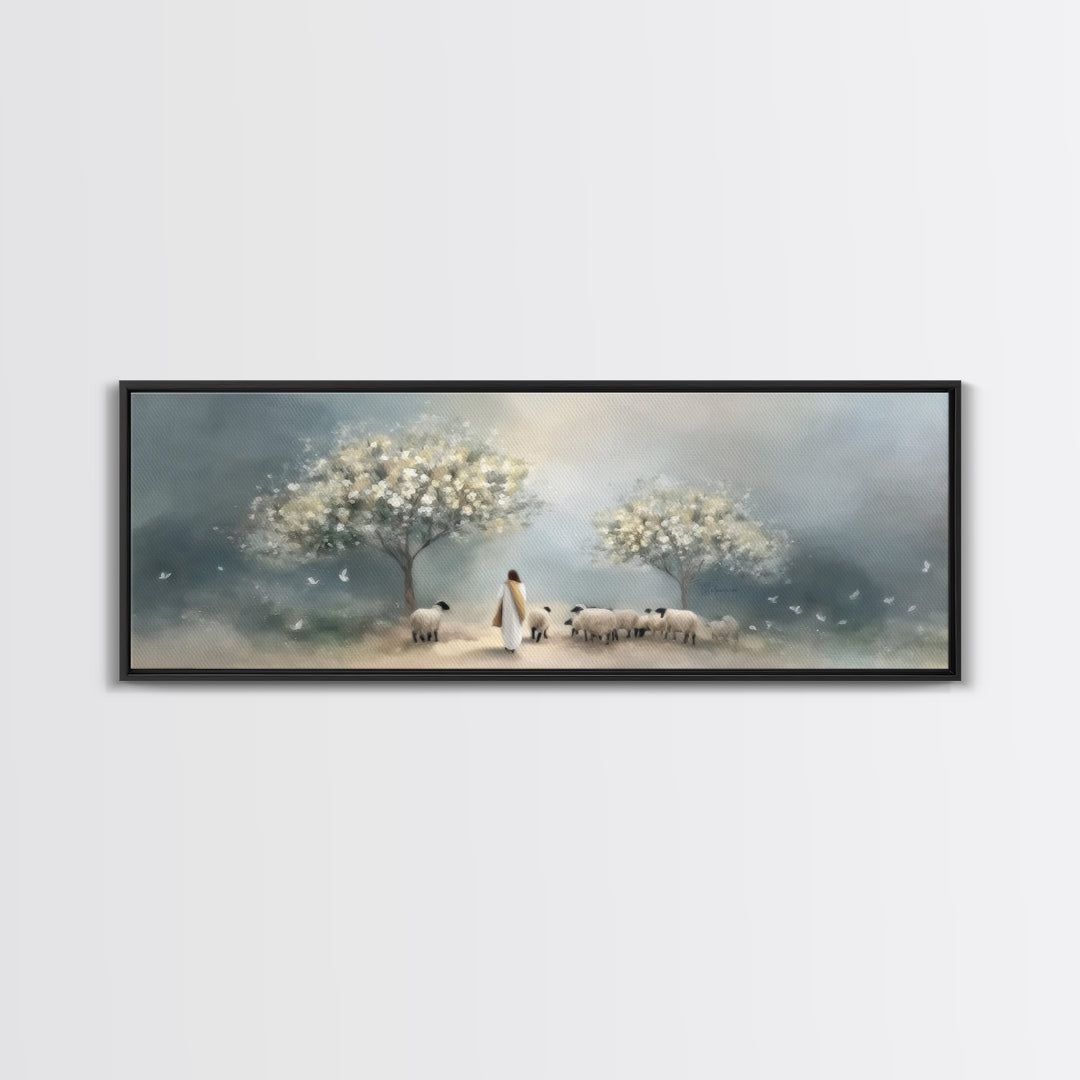 Blossoms Of Grace – Framed Canvas Print – Christian Art Canvas – Jesus Christmas Art – Panoramic Wall Art – Christian Wall Art – Christmas