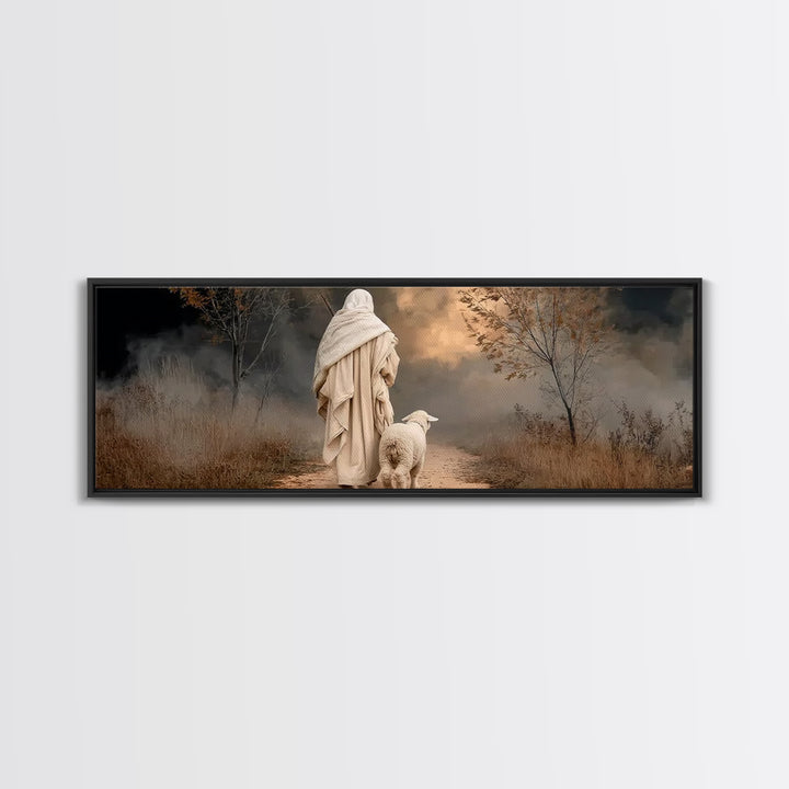 Guiding Through Midnight, Framed Canvas Print, Christian Christmas Art, Jesus Painting Canvas, Panoramic Art, Christian Wall Art, Christmas
