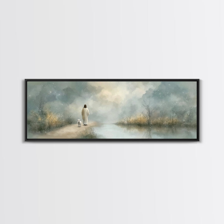 Starry Fields Promise | Framed Canvas Print | Christian Art Canvas | Jesus Painting | Panoramic Frame | Christian Wall Art | Christmas Art