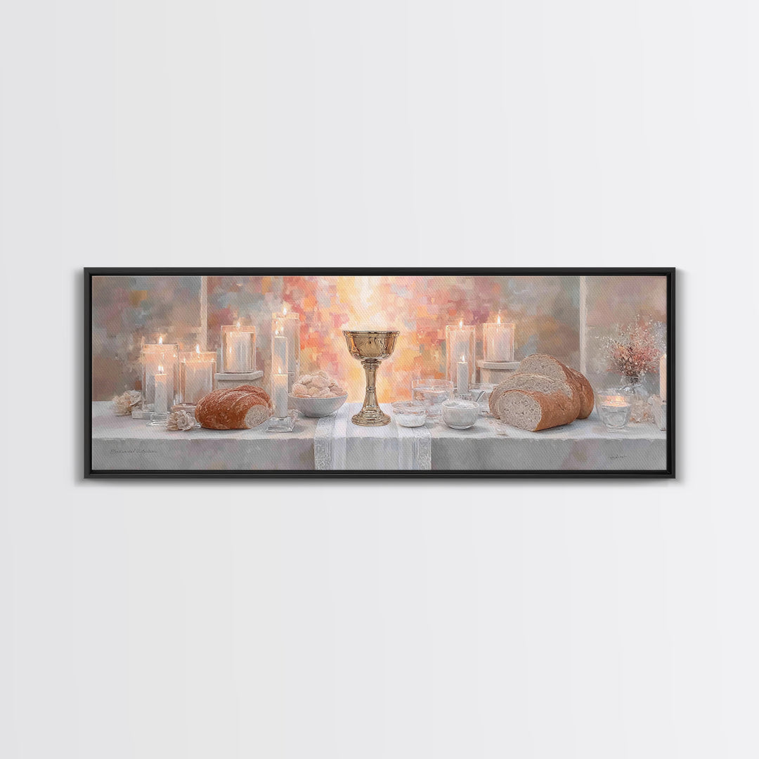 Light Of Communion – Framed Canvas Print – Panoramic Painting – Christian Art Print – Christian Wall Art – Minimalist Christian Art – Chris