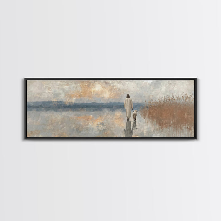 Path Of Stillness – Framed Canvas Print – Panoramic Art – Christian Art Canvas – Jesus Painting – Christian Wall Art – Christian Art Print