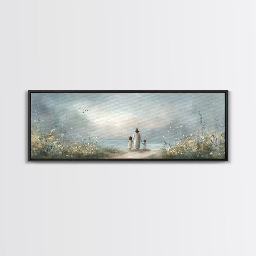 Shoreline Of Hope, Framed Canvas Print, Panoramic Painting, Christian Art Canvas, Jesus Painting, Christian Wall Art, Christian Art Gift