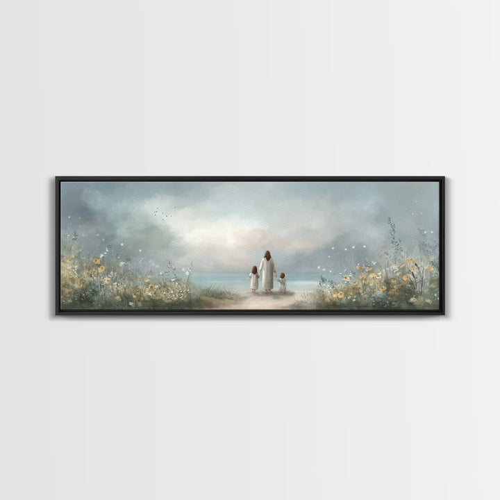 Shoreline Of Hope, Framed Canvas Print, Panoramic Painting, Christian Art Canvas, Jesus Painting, Christian Wall Art, Christian Art Gift