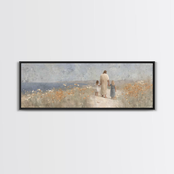 Path Of Gentle Faith, Framed Canvas Print, Panoramic Wall Art, Christian Art Canvas, Jesus Painting, Christian Art Prints, Christian Decor