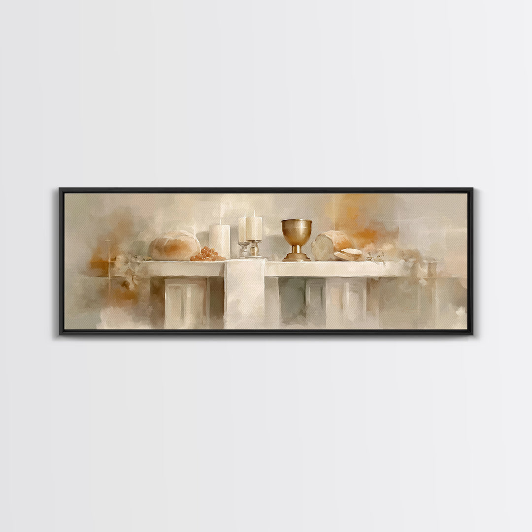 Bread Of Blessing | Framed Canvas Print | Panoramic Wall Art | Christian Art Canvas | Christian Wall Art | Christmas Art | Christian Decor