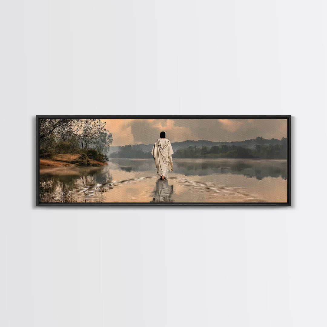 Gentle Shepherd, Framed Canvas Print, Panoramic Wall Art, Christian Painting, Jesus Art Print, Christian Art Canvas, Christian Christmas Ar