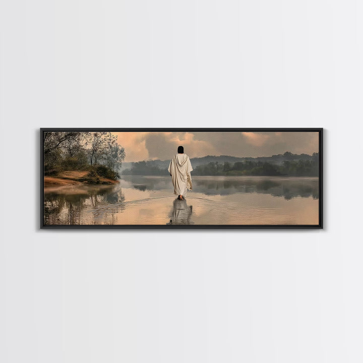 Gentle Shepherd, Framed Canvas Print, Panoramic Wall Art, Christian Painting, Jesus Art Print, Christian Art Canvas, Christian Christmas Ar