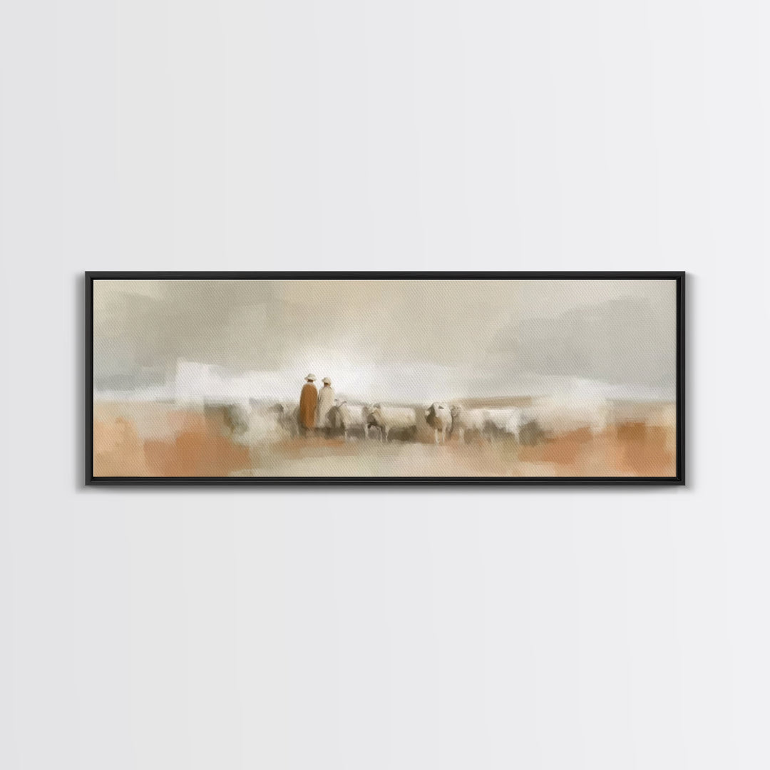 Silent Flock Journey, Framed Canvas Print, Panoramic Art, Christian Art Print, Christian Christmas Art, Jesus Canvas Art, Christian Wall Ar