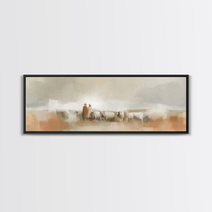 Silent Flock Journey, Framed Canvas Print, Panoramic Art, Christian Art Print, Christian Christmas Art, Jesus Canvas Art, Christian Wall Ar