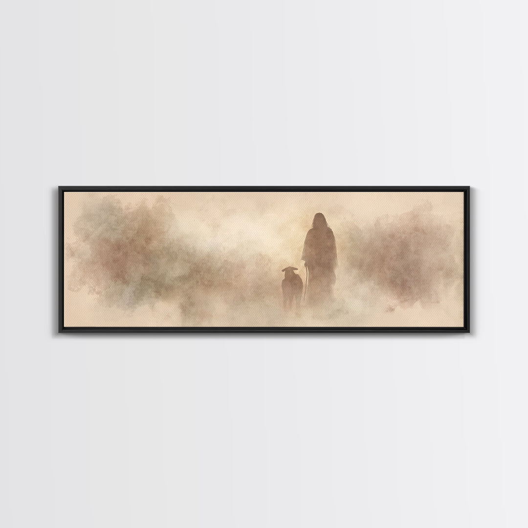Guiding Shepherd – Framed Canvas Print – Panoramic Painting – Christian Art – Christian Canvas – Jesus Painting – Christian Decor