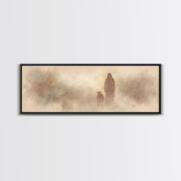 Guiding Shepherd – Framed Canvas Print – Panoramic Painting – Christian Art – Christian Canvas – Jesus Painting – Christian Decor
