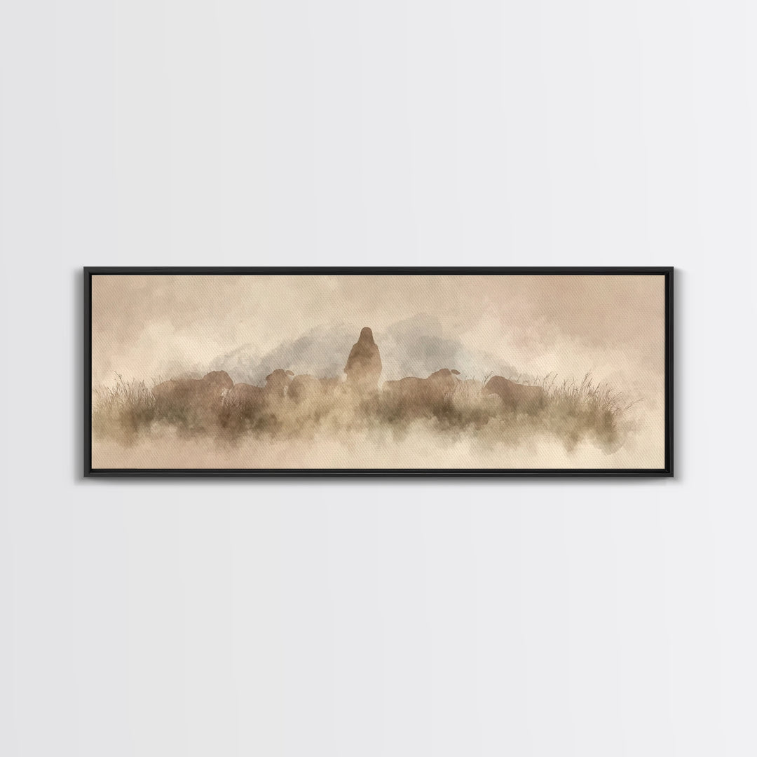 Lambkeeper’s Light – Framed Canvas Print – Panoramic Wall Art – Christian Art Painting – Jesus Canvas Art – Christian Christmas Art – Chris
