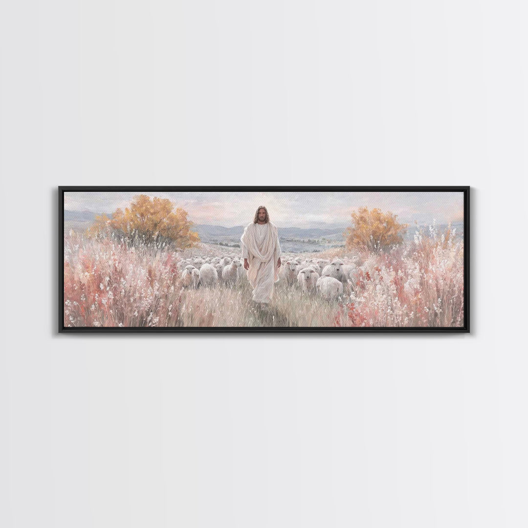 Radiant Shepherd Promise – Framed Canvas Print – Panoramic Art – Christian Wall Art – Jesus Art Print – Christian Canvas Art – Christmas Ar